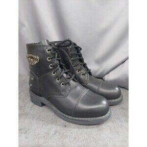 Harley Davidson Boots Ankle Leather Black Size 7.5 lace up studded